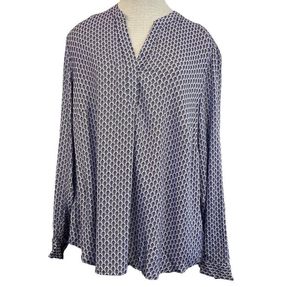 NWT Dalia Collection purple black and white long sleeve v neck blouse size 1x - Picture 1 of 9
